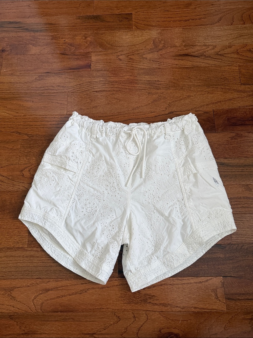 Free People White Eyelet Drawstring Shorts